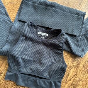 High Waist Leggings and Cut Out Sport Bra Top Ribbed Active Set